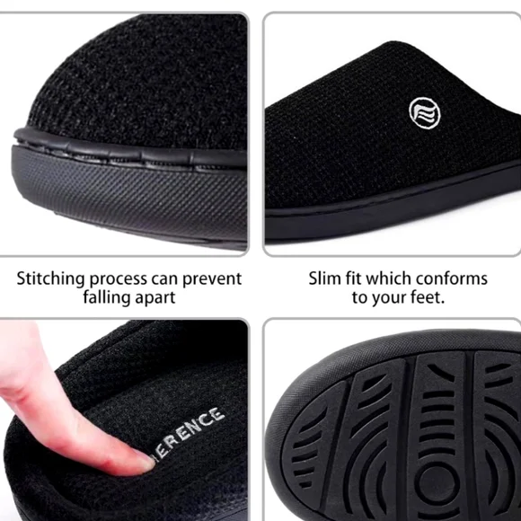 🐇 NWOT Men's Black Corduroy Memory Foam Lightweight House Slippers - XL (13-14) - Picture 3 of 6